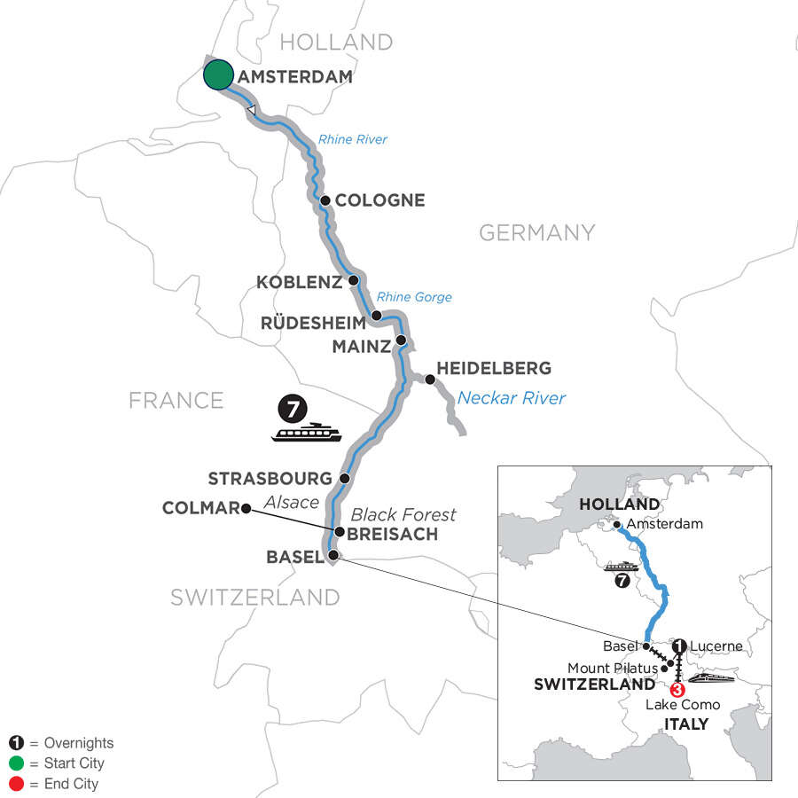 Romantic Rhine & Jewish Heritage with 1 Night Lucerne, Mount Pilatus & 3 Nights Lake Como