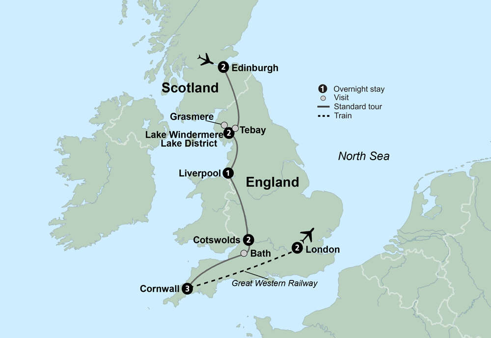 Coasts & Countrysides of England with Edinburgh, Liverpool & London